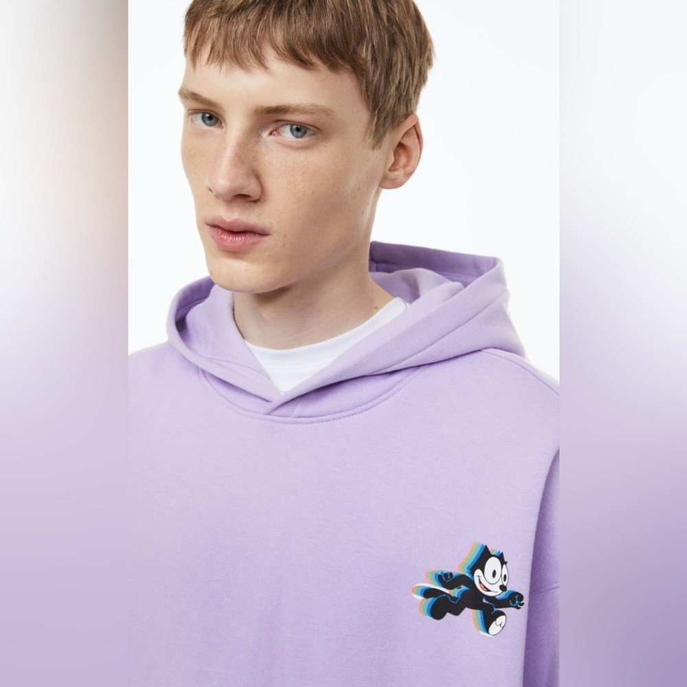 H&M FELIX THE CAT OVERSIZED FIT HOODIE LIGHT PURPLE SIZE SMALL